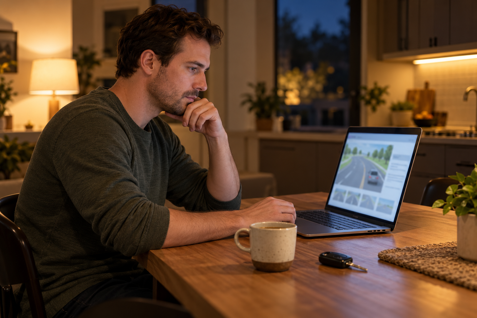 Adult taking an online traffic safety course at home